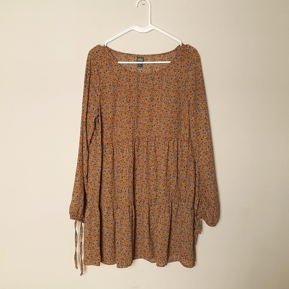 Wild fable Dress. Mustard yellow, blue flowers. Size L
